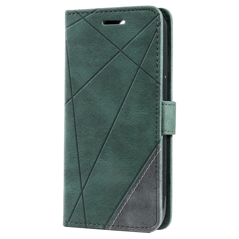 For iPhone 13 Pro Max Case Wallet Phone Leather Cover Lines Imprinted - Green