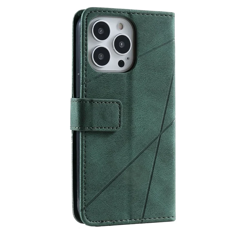 For iPhone 13 Pro Max Case Wallet Phone Leather Cover Lines Imprinted - Green