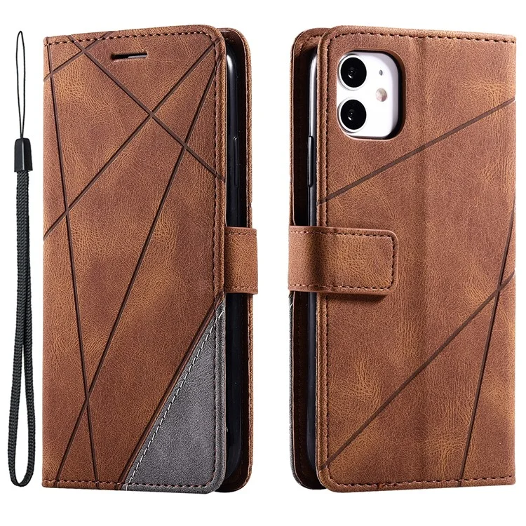 Capa de Couro com Alça para iPhone 11 - Pele e Toque Splice Wallet Phone Cover - Marrom