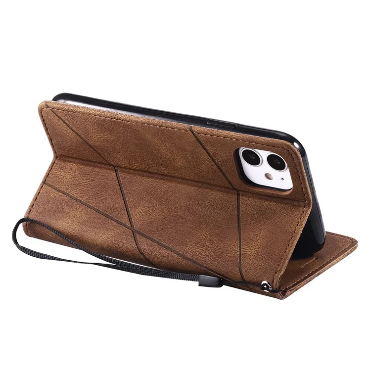 Capa de Couro com Alça para iPhone 11 - Pele e Toque Splice Wallet Phone Cover - Marrom