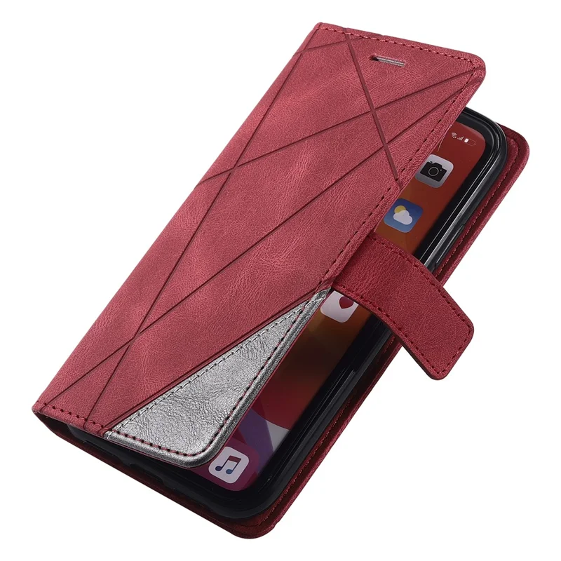 For iPhone 11 Leather Case with Strap Skin-touch Splicing Wallet Phone Cover - Red