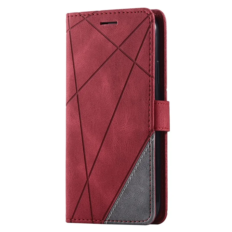 For iPhone 11 Leather Case with Strap Skin-touch Splicing Wallet Phone Cover - Red