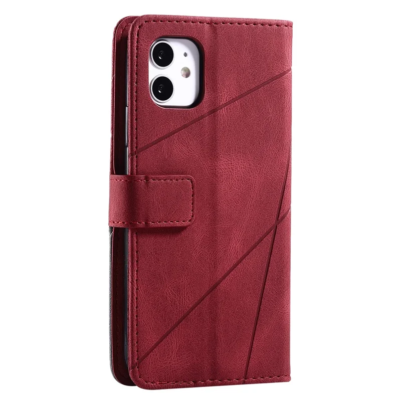 For iPhone 11 Leather Case with Strap Skin-touch Splicing Wallet Phone Cover - Red
