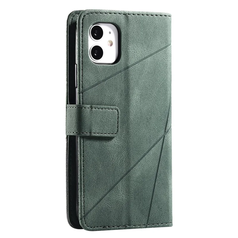 Funda de cuero para iPhone 11 con correa, revestimiento con tacto de piel y billetera - Verde