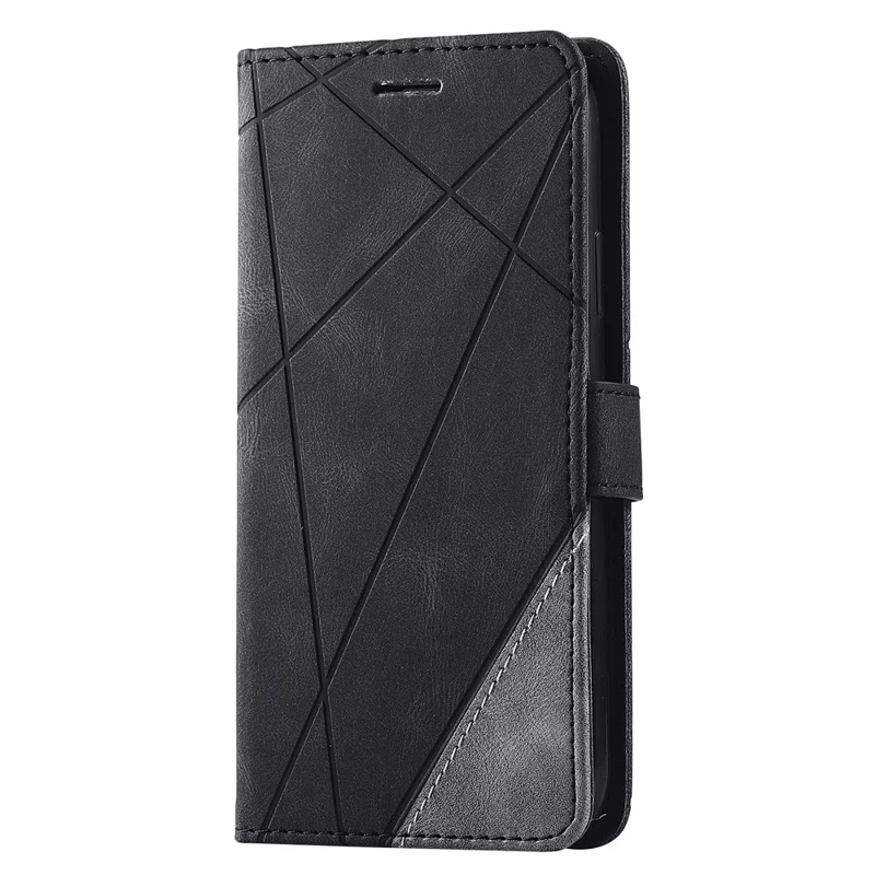 For iPhone 11 Leather Case with Strap Skin-touch Splicing Wallet Phone Cover - Black