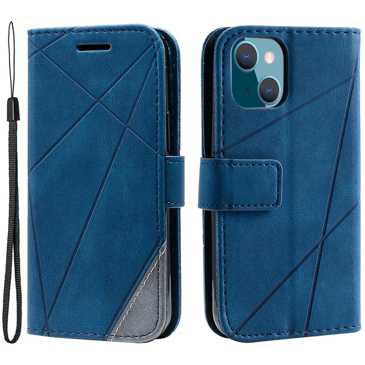 Per iPhone 13 Case Splicing Leather Phone Cover with Wallet Card Slots - Blu