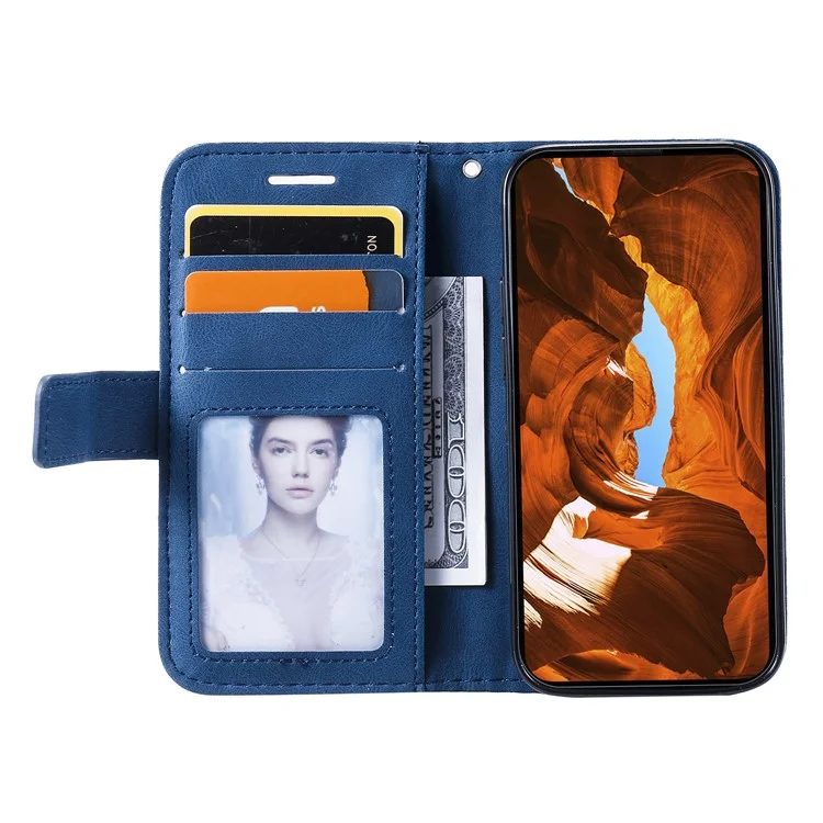 Per iPhone 13 Case Splicing Leather Phone Cover with Wallet Card Slots - Blu