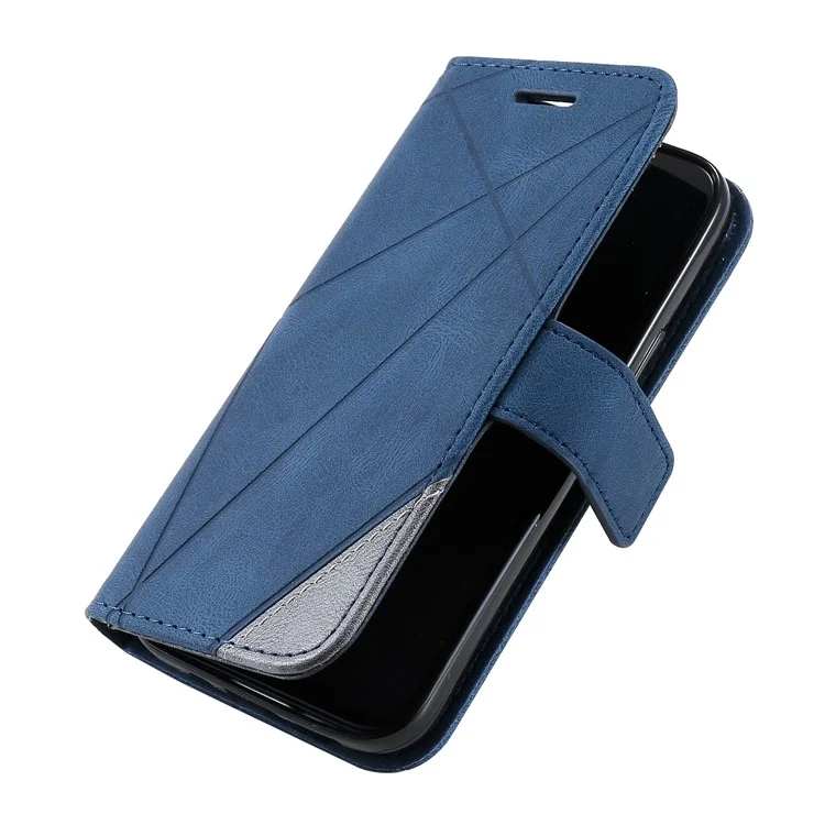 Per iPhone 13 Case Splicing Leather Phone Cover with Wallet Card Slots - Blu