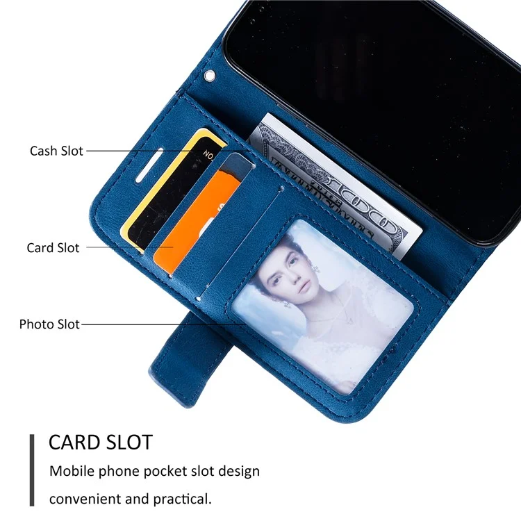 Per iPhone 13 Case Splicing Leather Phone Cover with Wallet Card Slots - Blu