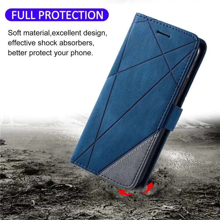 Per iPhone 13 Case Splicing Leather Phone Cover with Wallet Card Slots - Blu