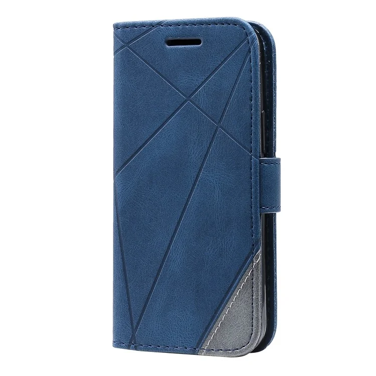 Per iPhone 13 Case Splicing Leather Phone Cover with Wallet Card Slots - Blu