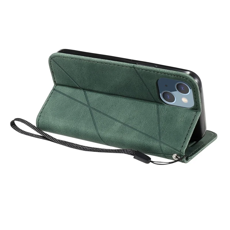 For iPhone 13 Case Splicing Leather Phone Cover with Wallet Card Slots - Green