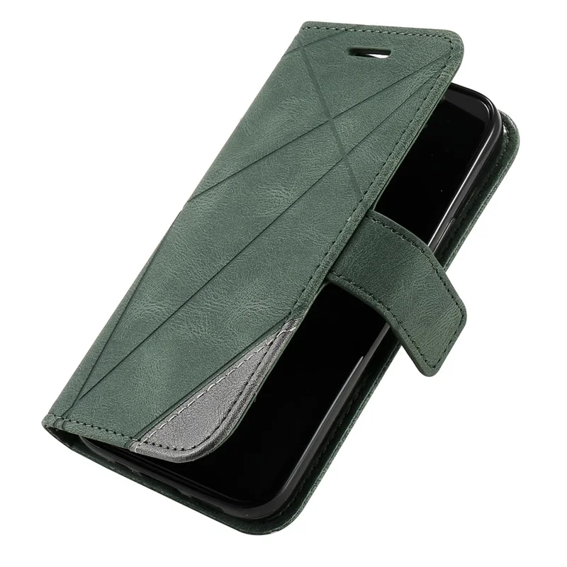 For iPhone 13 Case Splicing Leather Phone Cover with Wallet Card Slots - Green