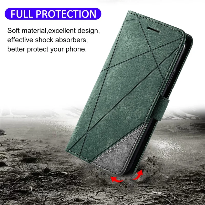 For iPhone 13 Case Splicing Leather Phone Cover with Wallet Card Slots - Green