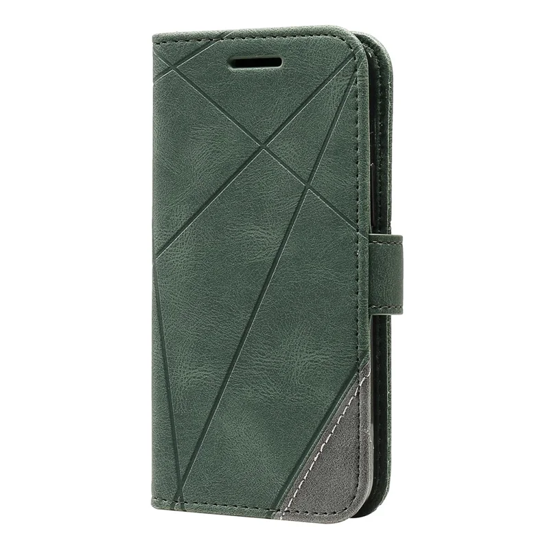 For iPhone 13 Case Splicing Leather Phone Cover with Wallet Card Slots - Green