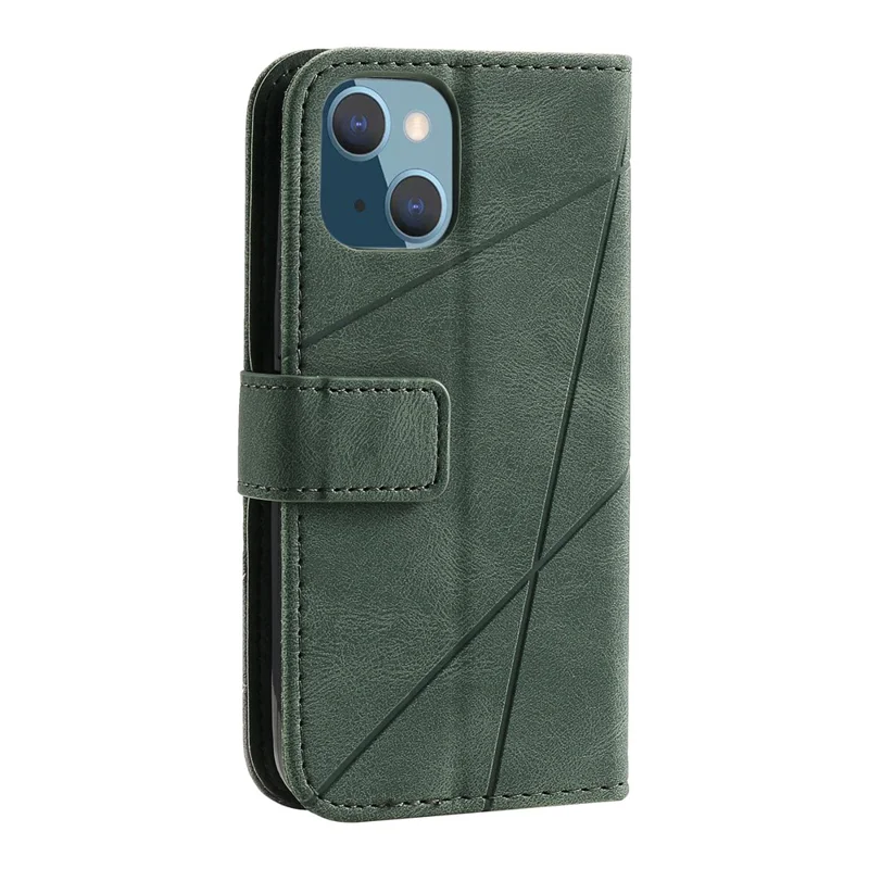 For iPhone 13 Case Splicing Leather Phone Cover with Wallet Card Slots - Green