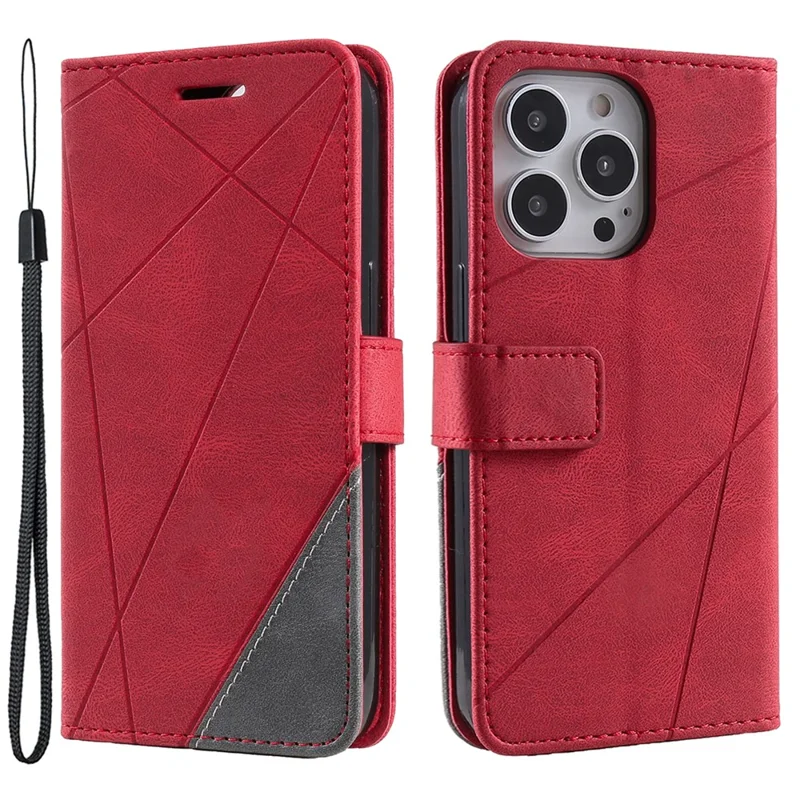 For iPhone 15 Pro Magnetic Case Splicing Design Wallet Stand Phone Cover - Red