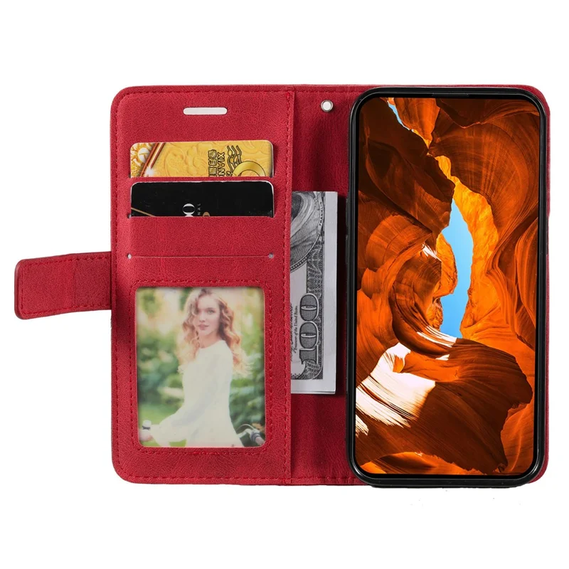 For iPhone 15 Pro Magnetic Case Splicing Design Wallet Stand Phone Cover - Red