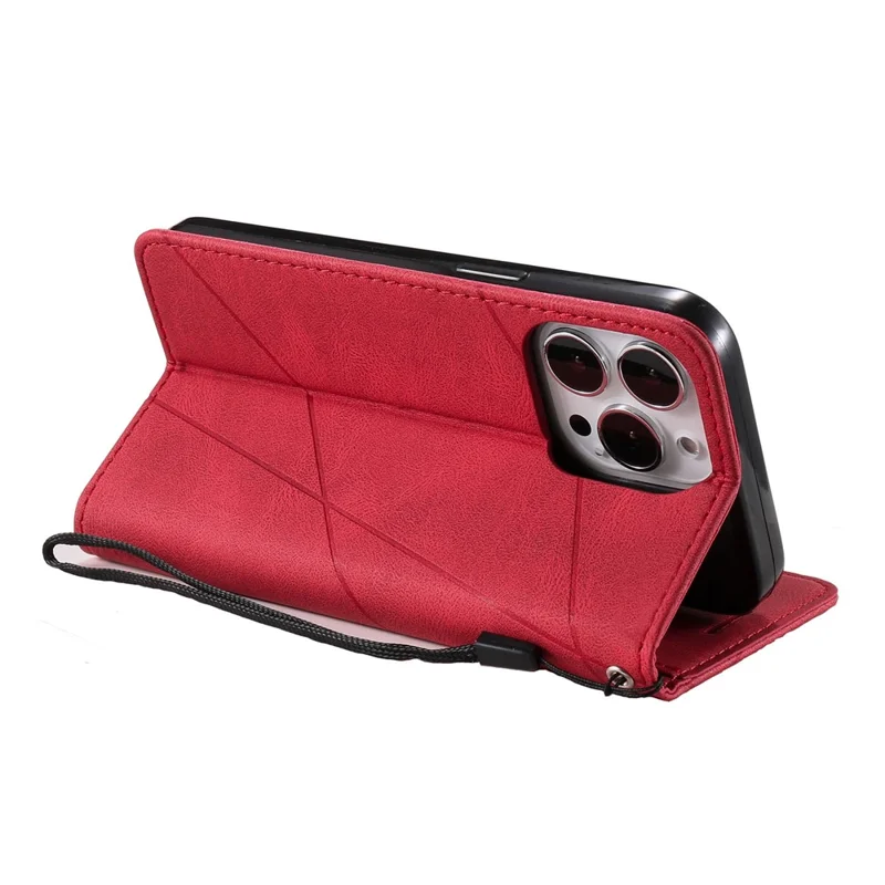 For iPhone 15 Pro Magnetic Case Splicing Design Wallet Stand Phone Cover - Red