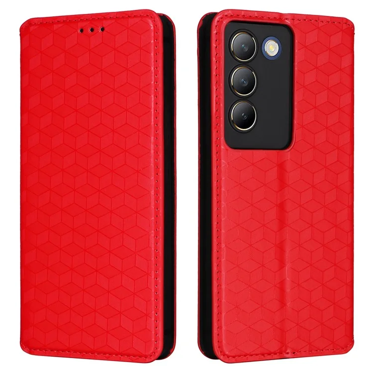 Para vivo Y200e 5G / V40 SE 5G / Y100 5G (Indonesia) / V30 Lite 4G / T3 5G / Y100 4G / V30 SE 5G Funda Funda Teléfono Inteligente Patrón de Rombos - Rojo