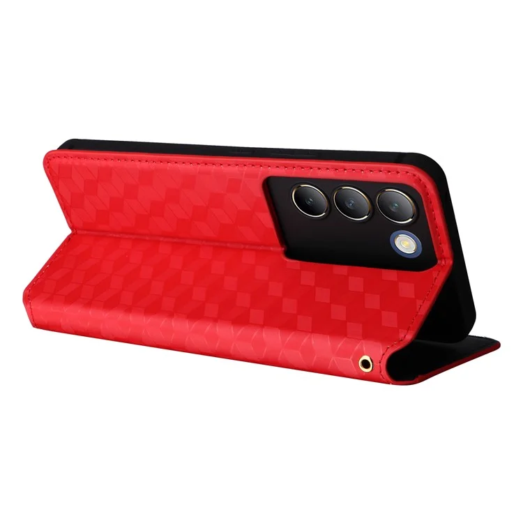 Para vivo Y200e 5G / V40 SE 5G / Y100 5G (Indonesia) / V30 Lite 4G / T3 5G / Y100 4G / V30 SE 5G Funda Funda Teléfono Inteligente Patrón de Rombos - Rojo