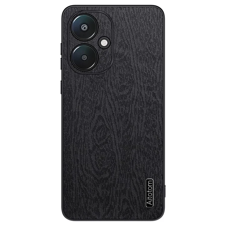 Für Xiaomi Redmi 13C 5G / 13R 5G / Poco M6 5G Hülle Leder+PC+TPU Holzmaserung Handyhülle - Schwarz