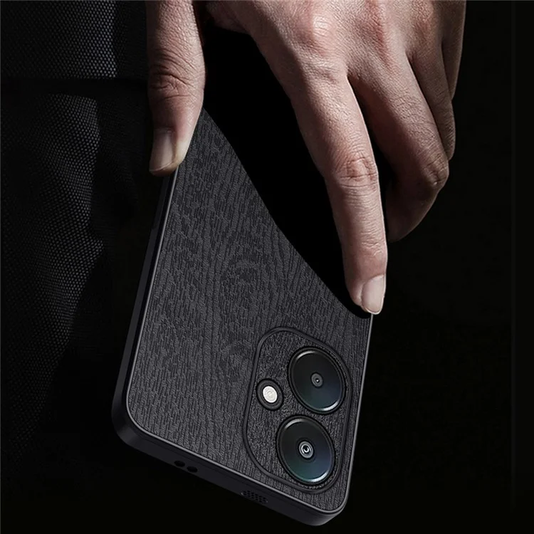 Für Xiaomi Redmi 13C 5G / 13R 5G / Poco M6 5G Hülle Leder+PC+TPU Holzmaserung Handyhülle - Schwarz