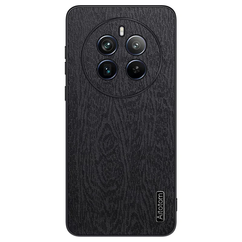 For Realme 12 4G / 12+ 5G Shockproof Case Leather+PC+TPU Wood Texture Phone Cover - Black