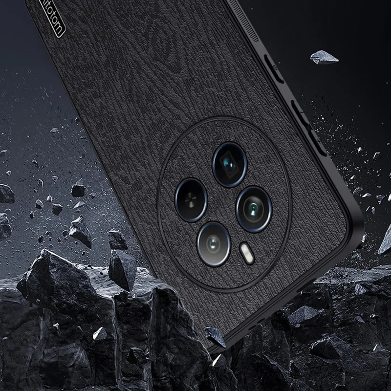 For Realme 12 4G / 12+ 5G Shockproof Case Leather+PC+TPU Wood Texture Phone Cover - Black
