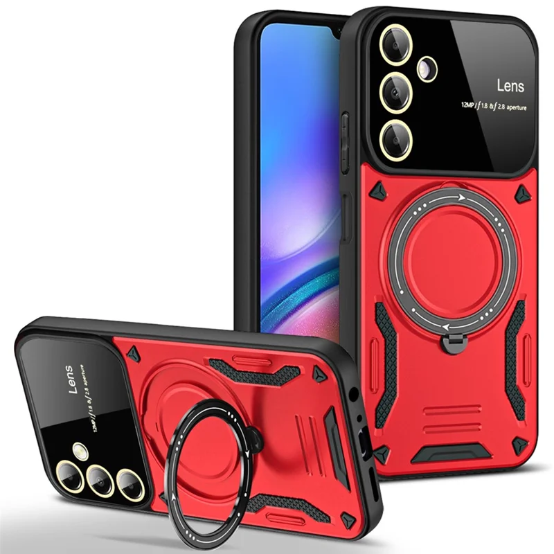 For Samsung Galaxy A13 5G Case PC+TPU Phone Cover with Rotating Magnetic Ring Holder - Red