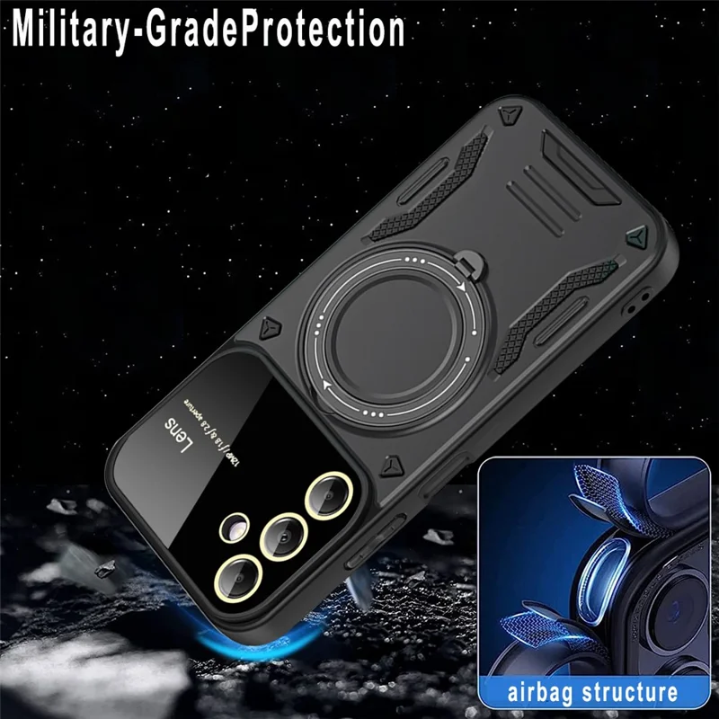 For Samsung Galaxy A13 5G Case PC+TPU Phone Cover with Rotating Magnetic Ring Holder - Red