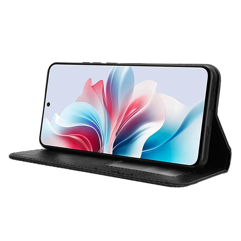 Per Oppo Reno11 F 5G / F25 Pro 5G Custodia Portafoglio Retrò in Pelle PU Custodia per Telefono con Chiusura Magnetica - Nero