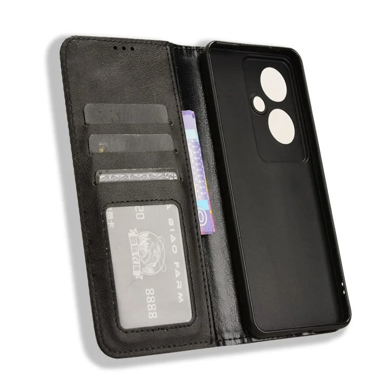 Für Oppo Reno11 F 5g / F25 Pro 5G Wallet Case Retro PU Leder Telefonabdeckung Magnetischer Schließen - Schwarz