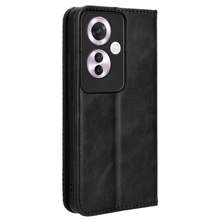 For Oppo Reno11 F 5G / F25 Pro 5G Wallet Case Retro PU Leather Phone Cover Magnetic Closing - Black