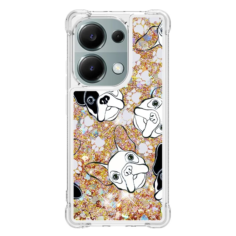 For Xiaomi Redmi Note 13 Pro 4G / Poco M6 Pro 4G TPU Case with Quicksand and Pattern Printed - Black+White Puppy
