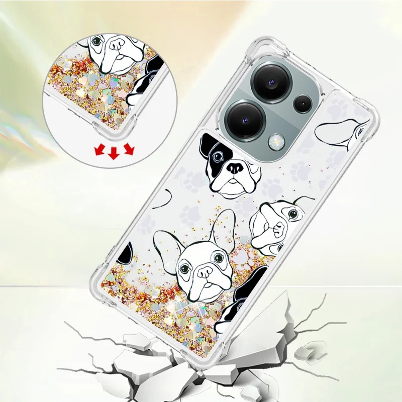 For Xiaomi Redmi Note 13 Pro 4G / Poco M6 Pro 4G TPU Case with Quicksand and Pattern Printed - Black+White Puppy
