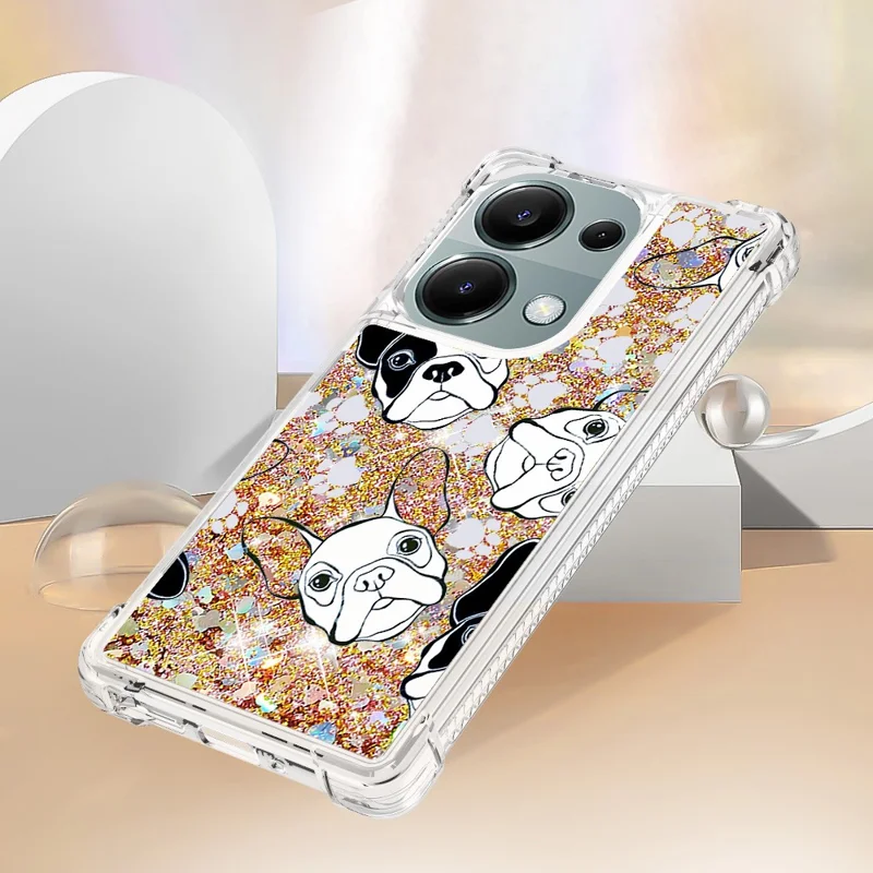 For Xiaomi Redmi Note 13 Pro 4G / Poco M6 Pro 4G TPU Case with Quicksand and Pattern Printed - Black+White Puppy