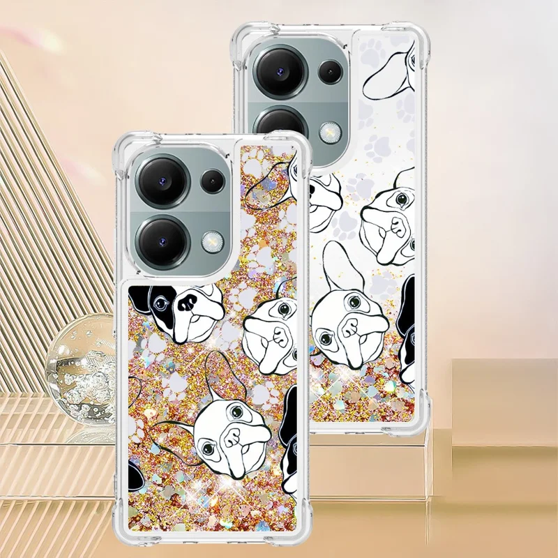 For Xiaomi Redmi Note 13 Pro 4G / Poco M6 Pro 4G TPU Case with Quicksand and Pattern Printed - Black+White Puppy
