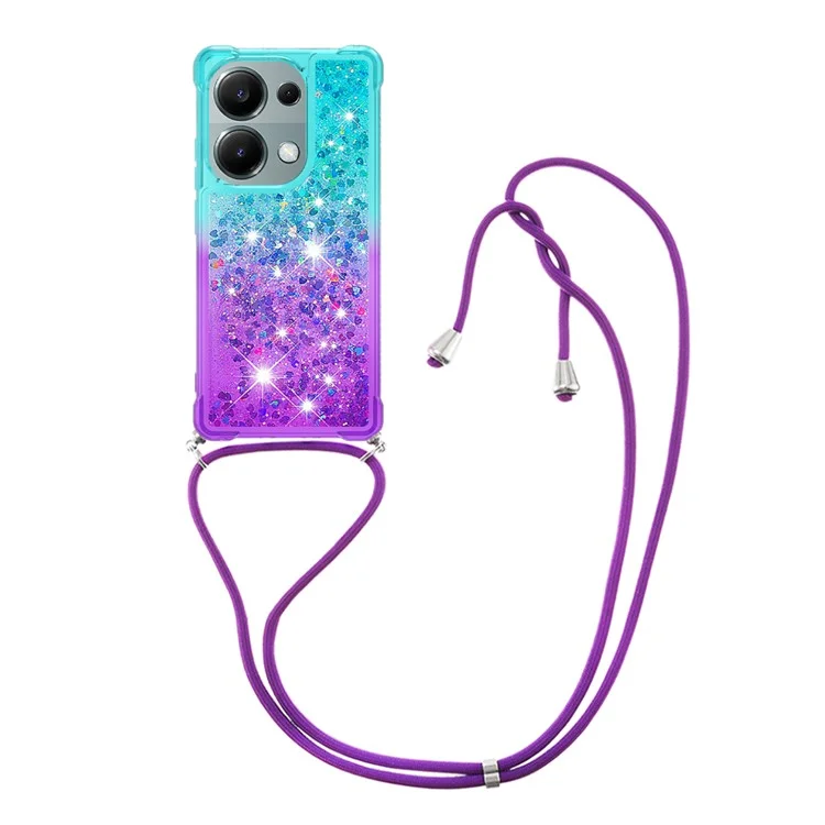 For Xiaomi Redmi Note 13 Pro 4G / Poco M6 Pro 4G TPU Case Gradiant Quicksand Shockproof Cover with Lanyard - Sky Blue+Purple