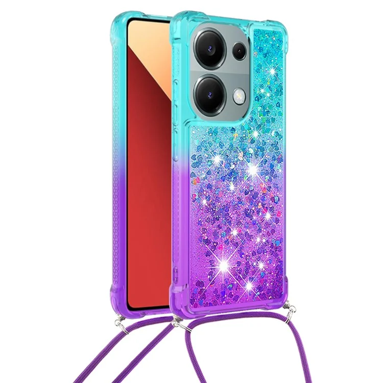 For Xiaomi Redmi Note 13 Pro 4G / Poco M6 Pro 4G TPU Case Gradiant Quicksand Shockproof Cover with Lanyard - Sky Blue+Purple