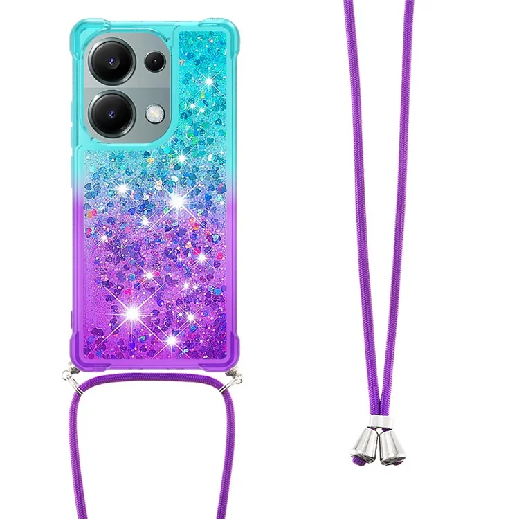 For Xiaomi Redmi Note 13 Pro 4G / Poco M6 Pro 4G TPU Case Gradiant Quicksand Shockproof Cover with Lanyard - Sky Blue+Purple