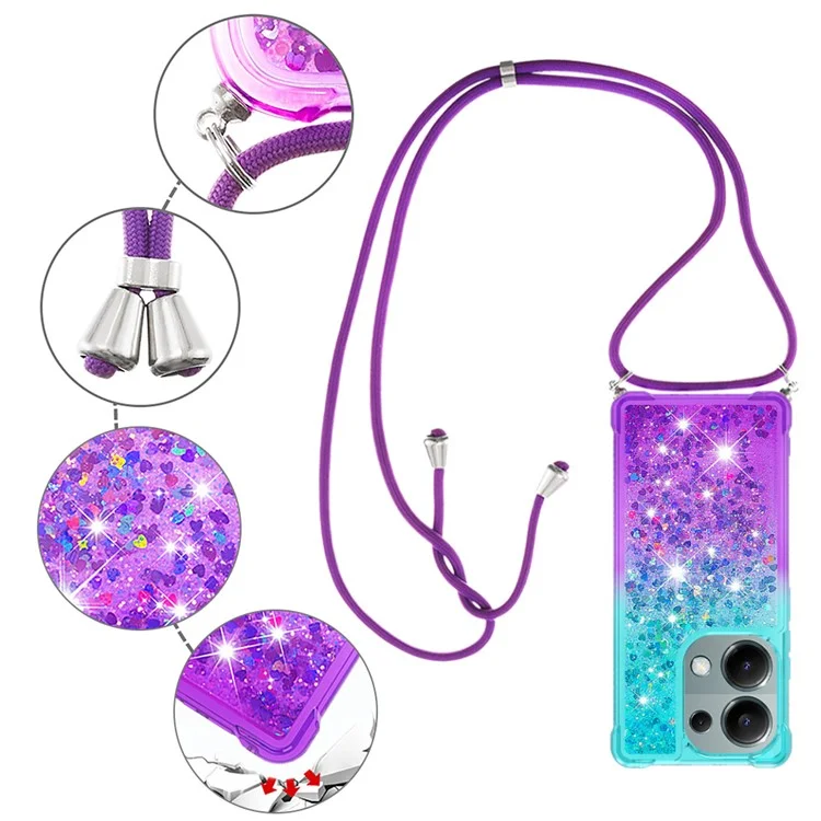 For Xiaomi Redmi Note 13 Pro 4G / Poco M6 Pro 4G TPU Case Gradiant Quicksand Shockproof Cover with Lanyard - Sky Blue+Purple