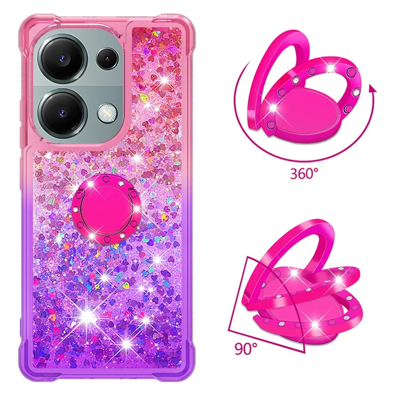 YB Quicksand Series-8 Para Xiaomi Redmi Note 13 Pro 4G / Poco M6 Pro 4G Capa Anel Kickstand Quicksand Cover de Telefone - Rosa+Roxo