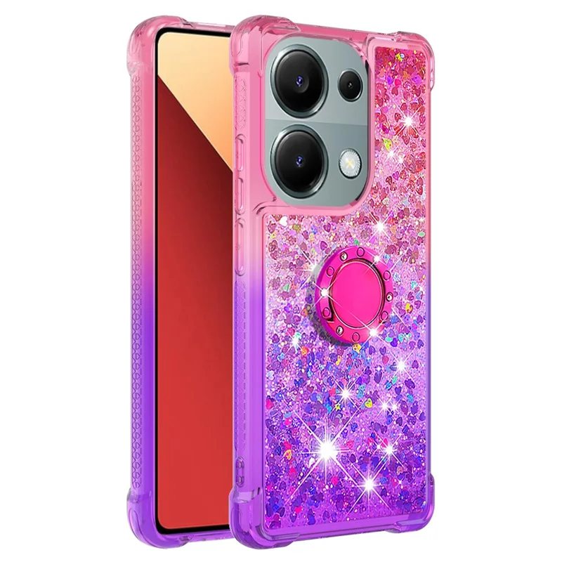 YB Quicksand Series-8 Para Xiaomi Redmi Note 13 Pro 4G / Poco M6 Pro 4G Capa Anel Kickstand Quicksand Cover de Telefone - Rosa+Roxo