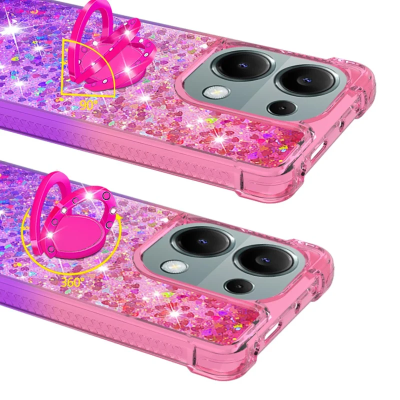 YB Quicksand Series-8 Para Xiaomi Redmi Note 13 Pro 4G / Poco M6 Pro 4G Capa Anel Kickstand Quicksand Cover de Telefone - Rosa+Roxo
