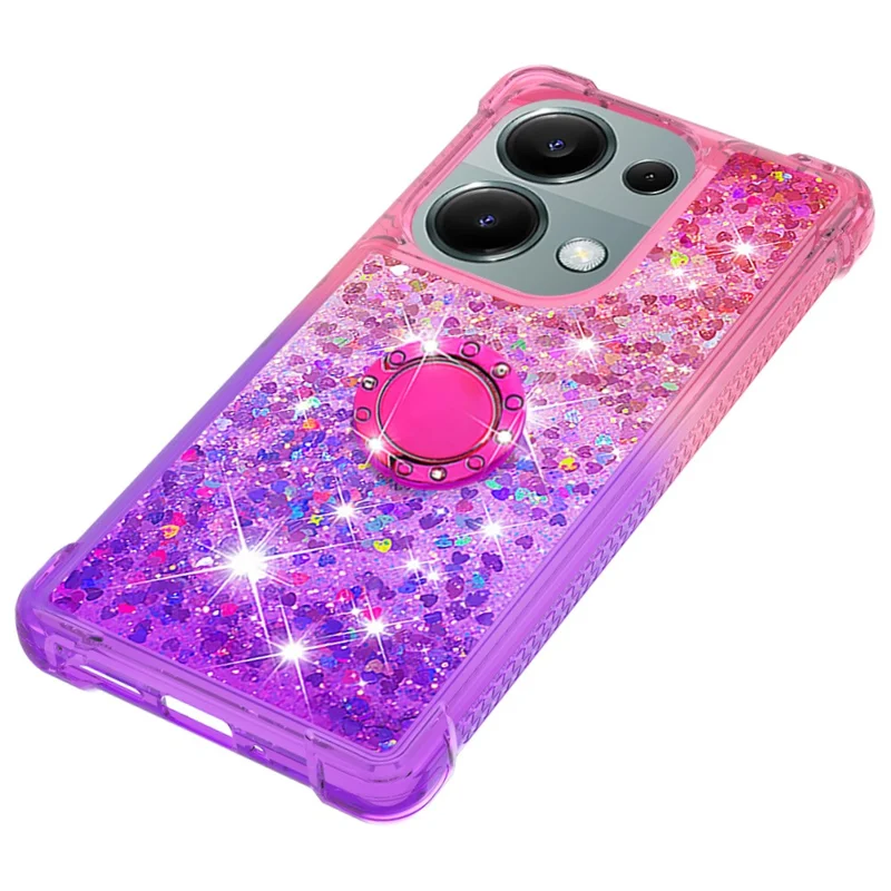 YB Quicksand Series-8 Para Xiaomi Redmi Note 13 Pro 4G / Poco M6 Pro 4G Capa Anel Kickstand Quicksand Cover de Telefone - Rosa+Roxo