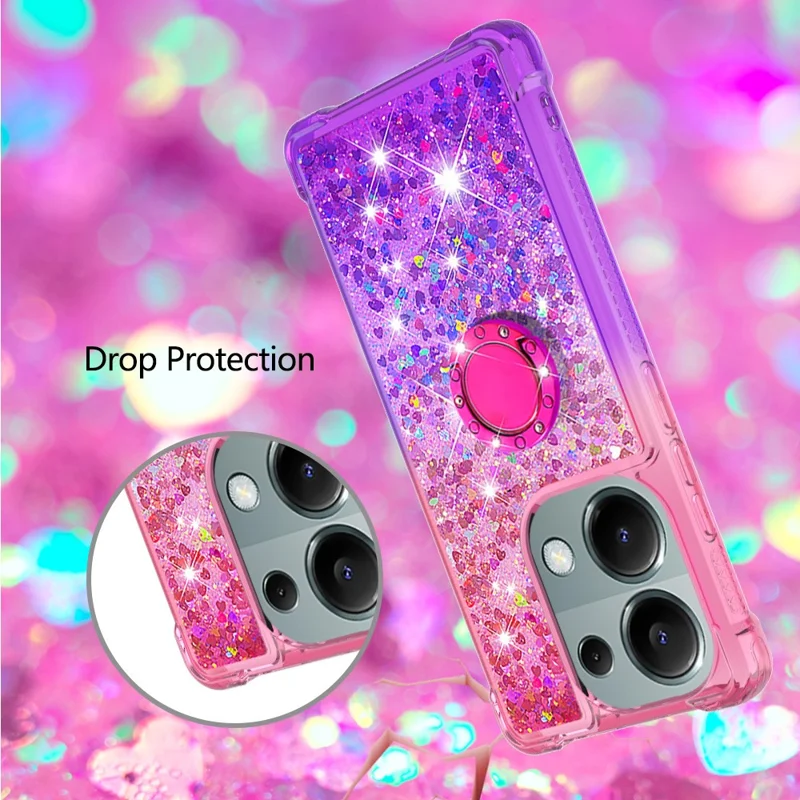 YB Quicksand Series-8 Para Xiaomi Redmi Note 13 Pro 4G / Poco M6 Pro 4G Capa Anel Kickstand Quicksand Cover de Telefone - Rosa+Roxo