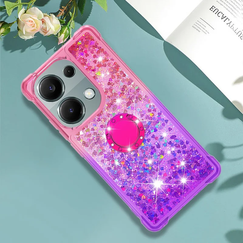 YB Quicksand Series-8 Para Xiaomi Redmi Note 13 Pro 4G / Poco M6 Pro 4G Capa Anel Kickstand Quicksand Cover de Telefone - Rosa+Roxo