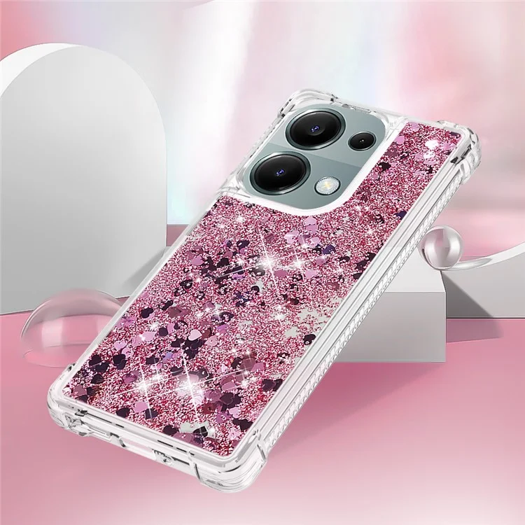 YB Quicksand Series-1 Para Xiaomi Redmi Note 13 Pro 4G / Poco M6 Pro 4G TPU Case de Lentejuelas Brillantes Tubo de Teléfono Flotante - Oro Rosa / Corazones