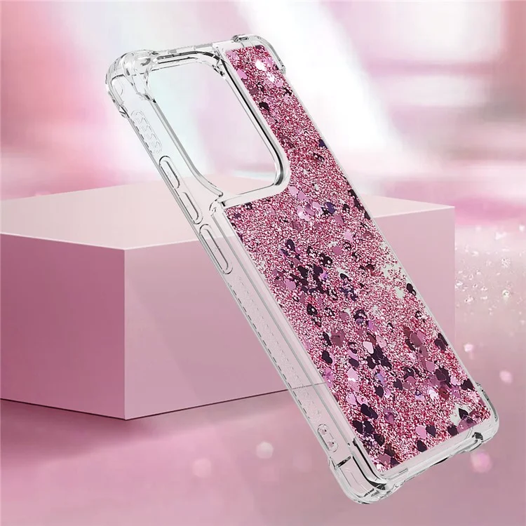 YB Quicksand Series-1 Para Xiaomi Redmi Nota 13 Pro 4g / Poco M6 Pro 4G TPU Case Shiny Liginas Tampa Flutuante de Telefone - Rosa Ouro / Corações